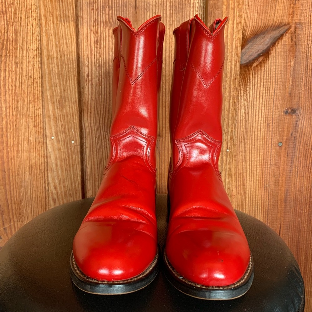 Vintage Justin Roper Red Leather Classic Boots Women’s Size 9B - Picture 4 of 14